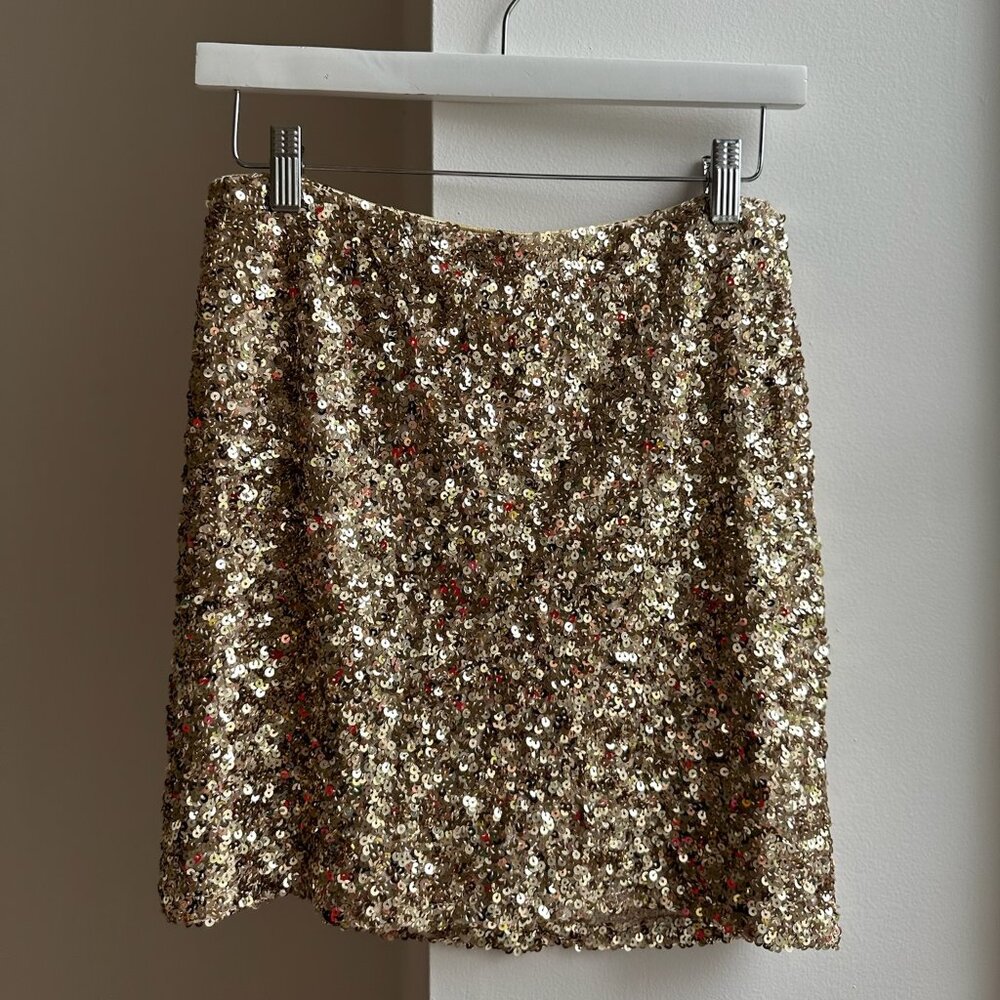 AQUA Women's Gold Sequined Mini Skirt M